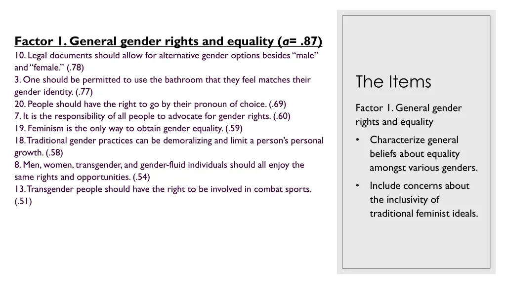 factor 1 general gender rights and equality