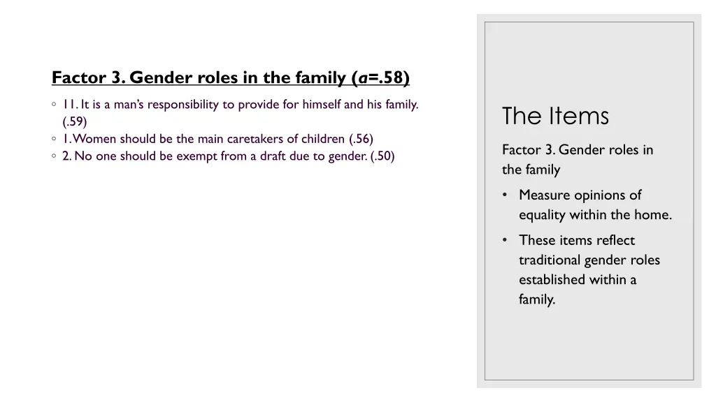 factor 3 gender roles in the family a 58