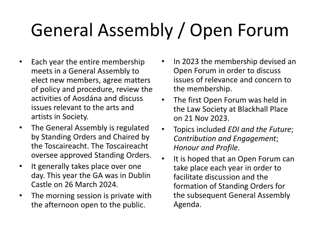 general assembly open forum