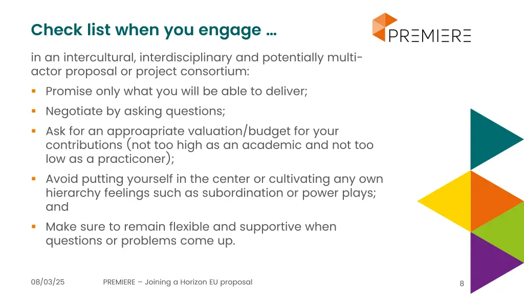 check list when you engage