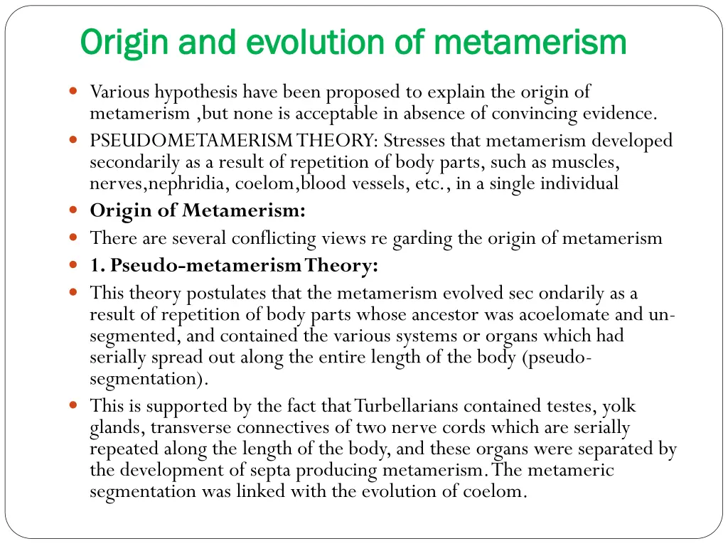 origin and evolution of metamerism origin