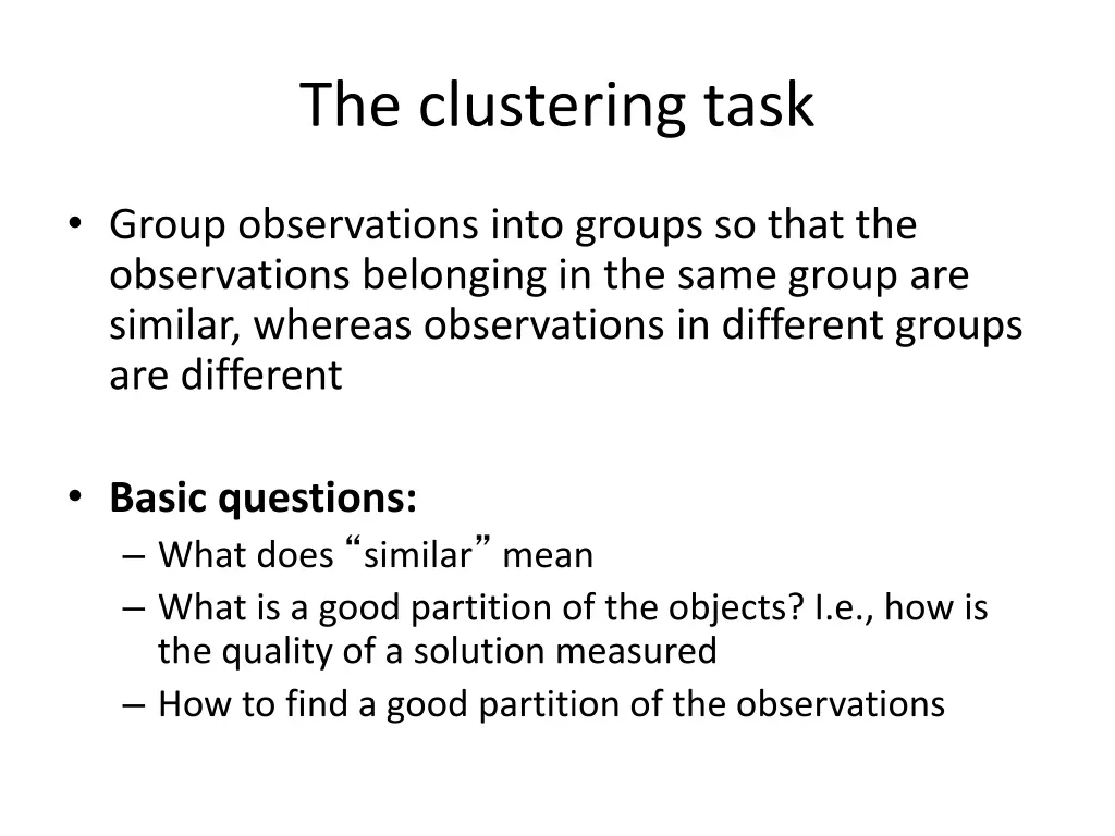 the clustering task