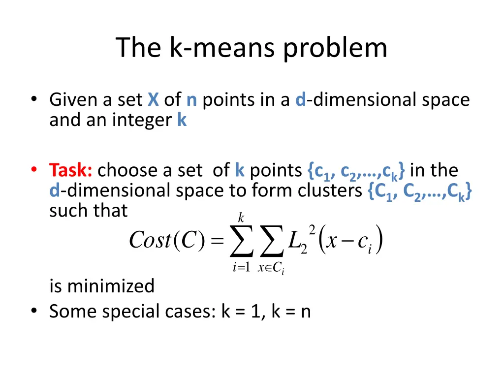 the k means problem