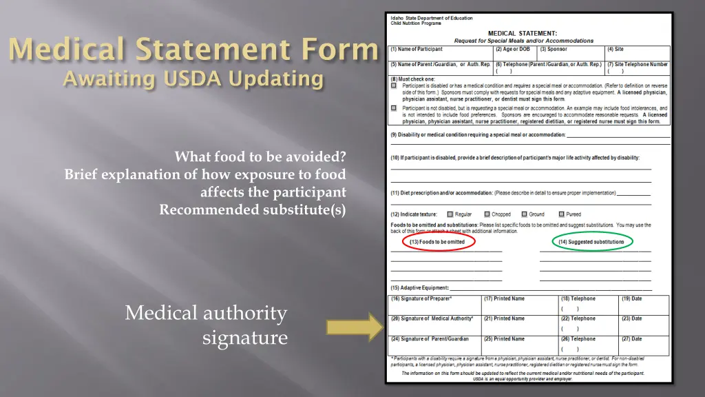 medical statement form awaiting usda updating