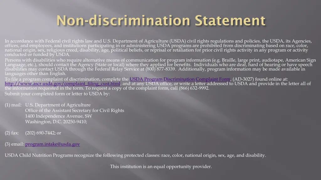 non discrimination statement