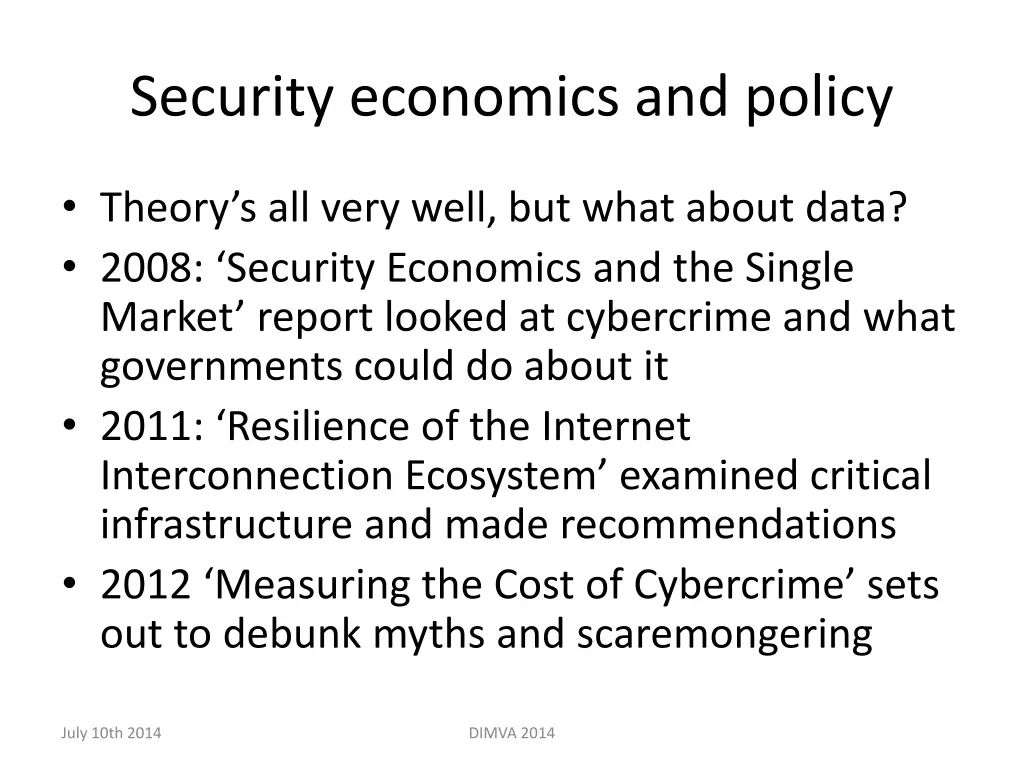 security economics and policy