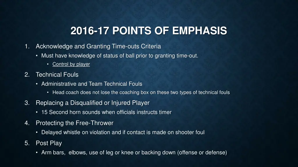 2016 17 points of emphasis