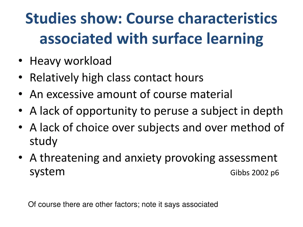 studies show course characteristics associated