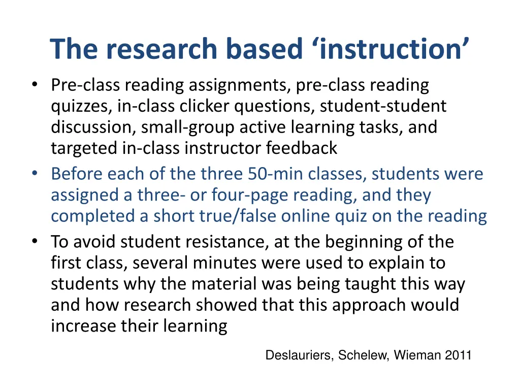 the research based instruction pre class reading