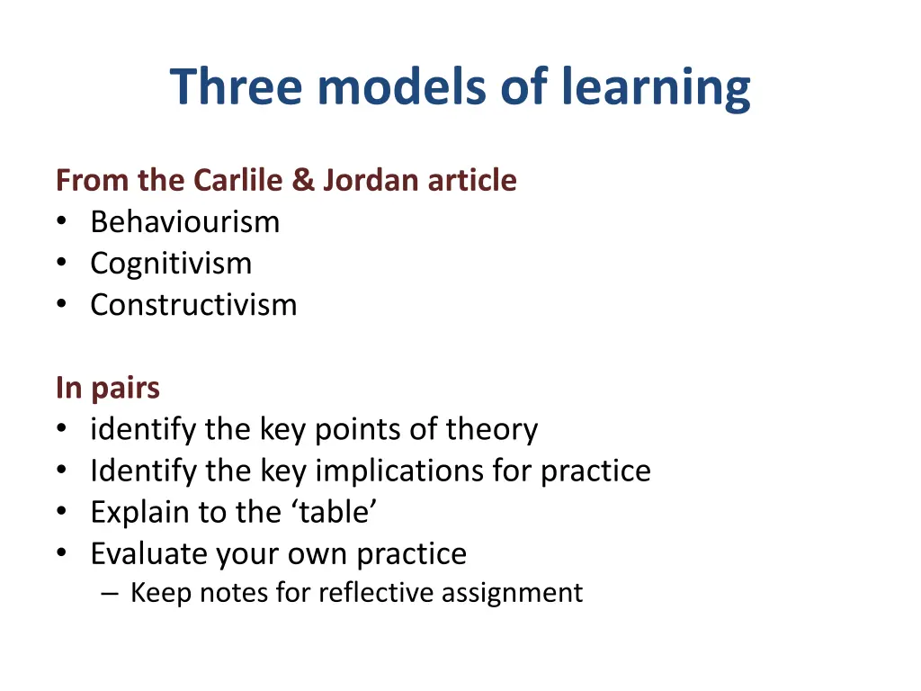 three models of learning