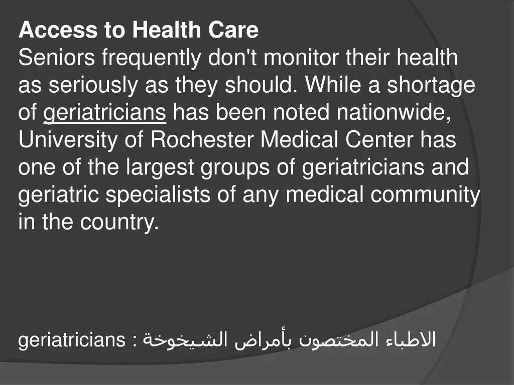 access to health care seniors frequently