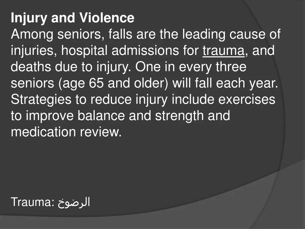 injury and violence among seniors falls