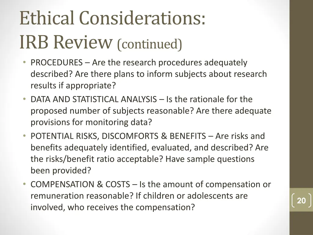 ethical considerations irb review continued