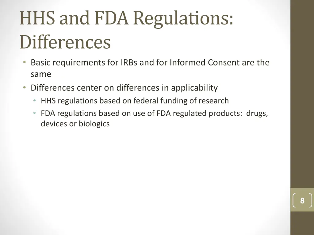 hhs and fda regulations differences basic
