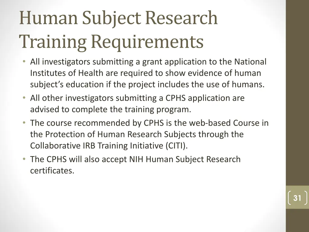 human subject research training requirements