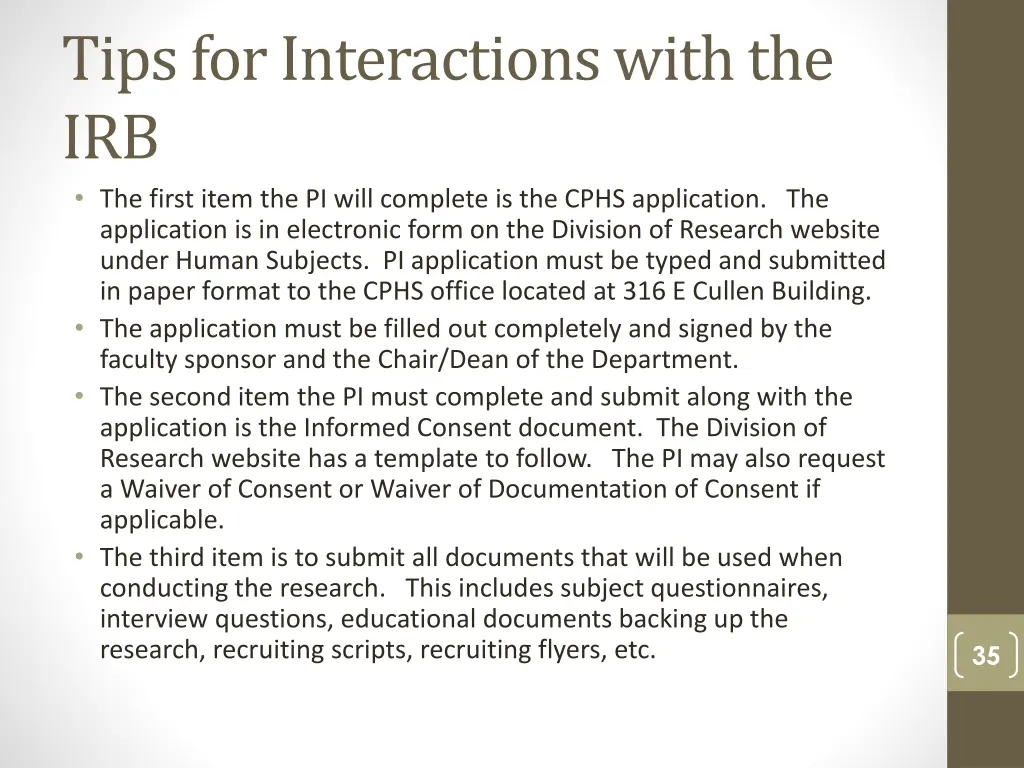 tips for interactions with the irb 1