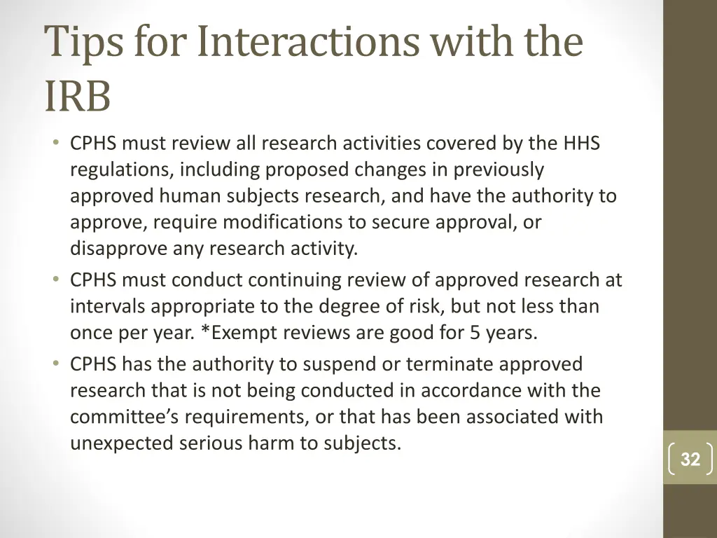 tips for interactions with the irb cphs must