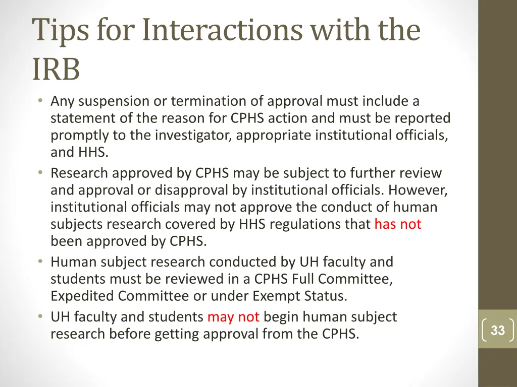 tips for interactions with the irb