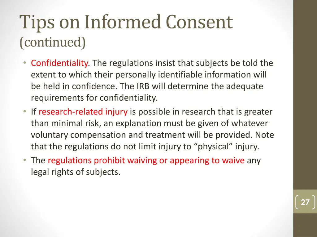 tips on informed consent continued
