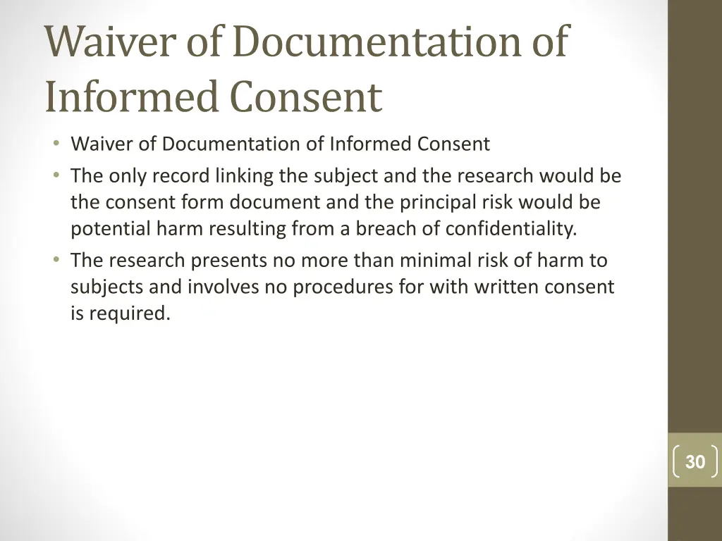 waiver of documentation of informed consent
