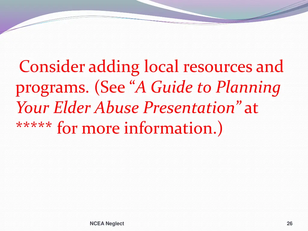 consider adding local resources and programs