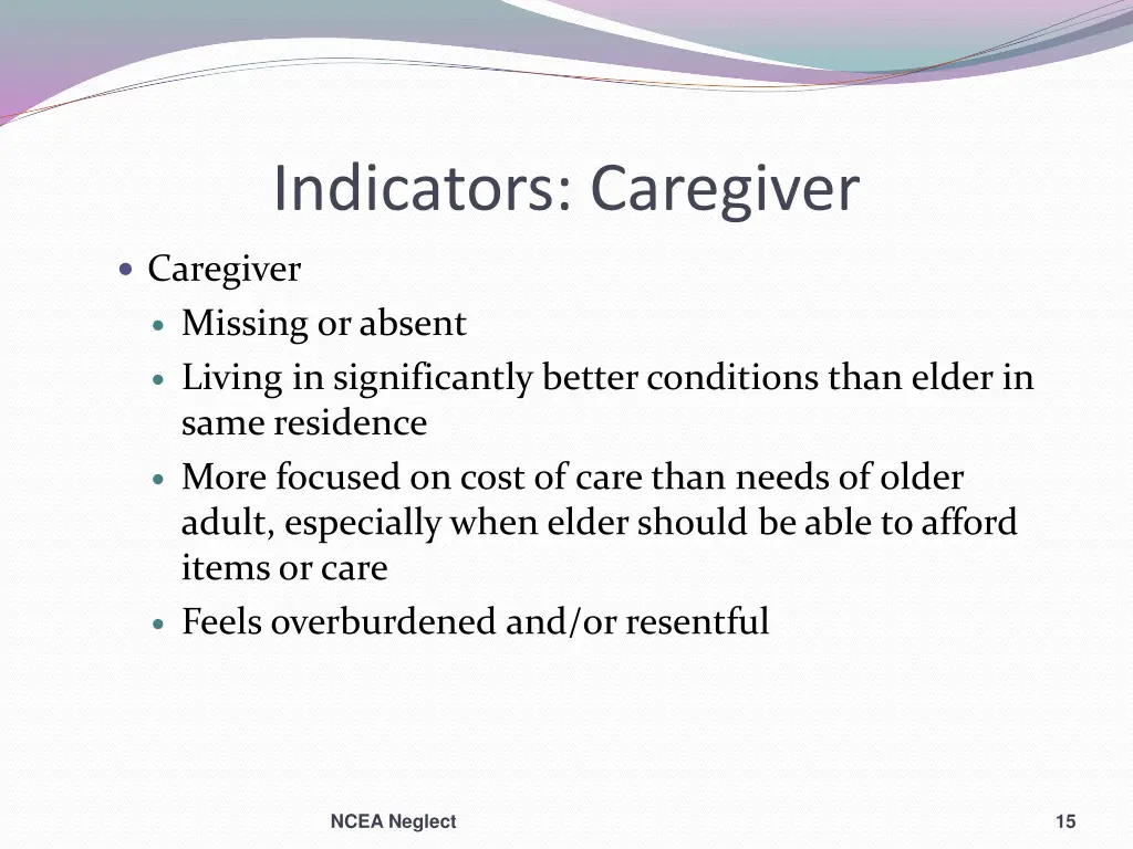 indicators caregiver
