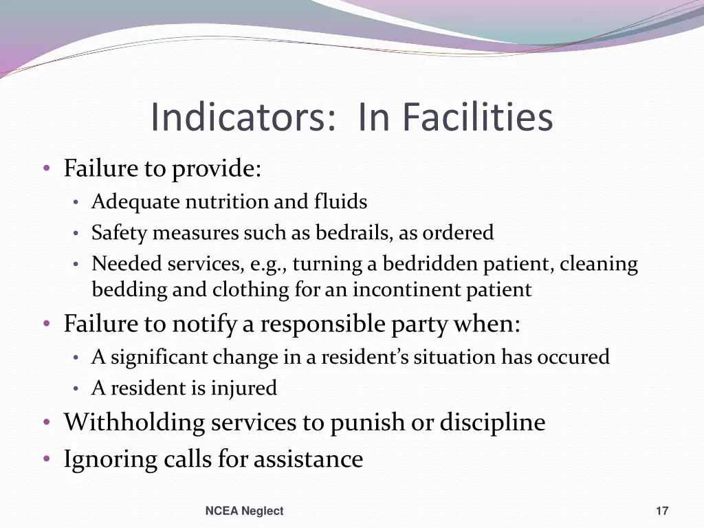 indicators in facilities