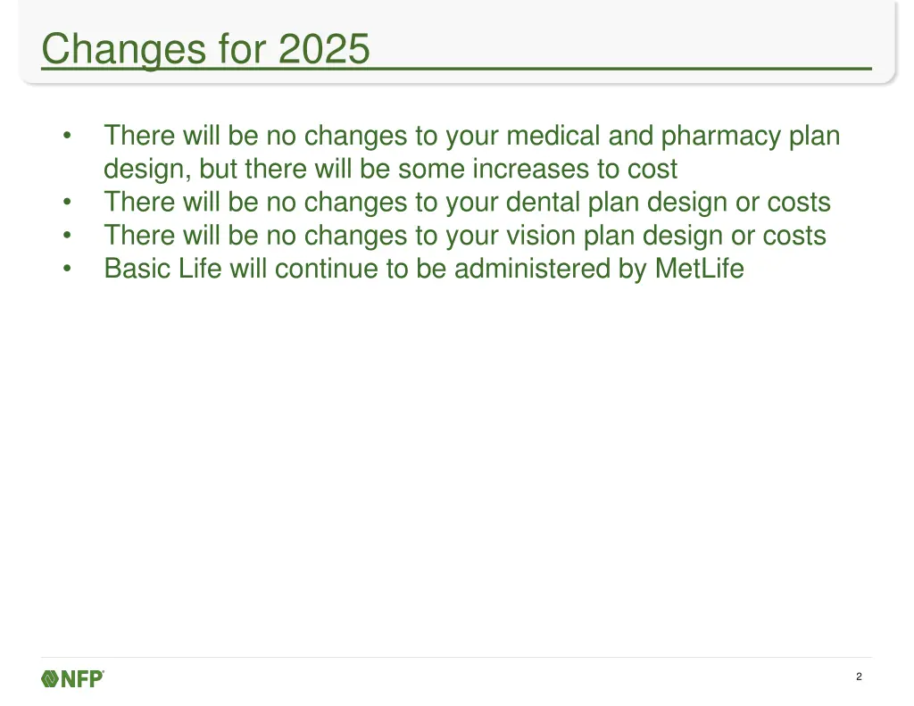 changes for 2025