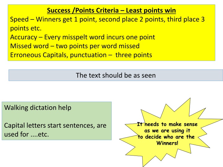 success points criteria least points win speed