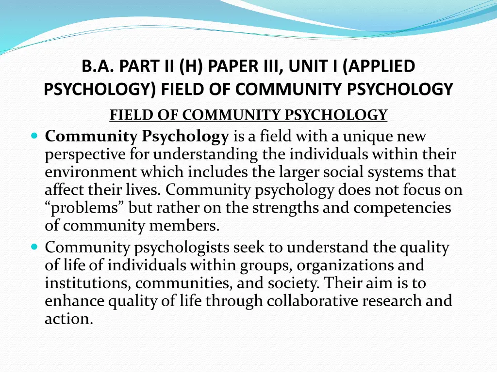 b a part ii h paper iii unit i applied psychology