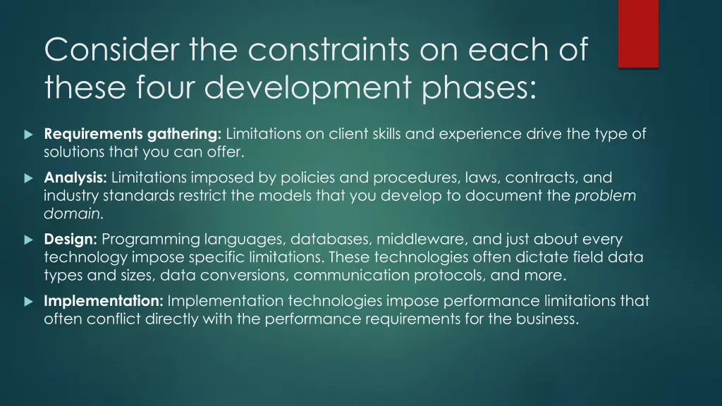 consider the constraints on each of these four