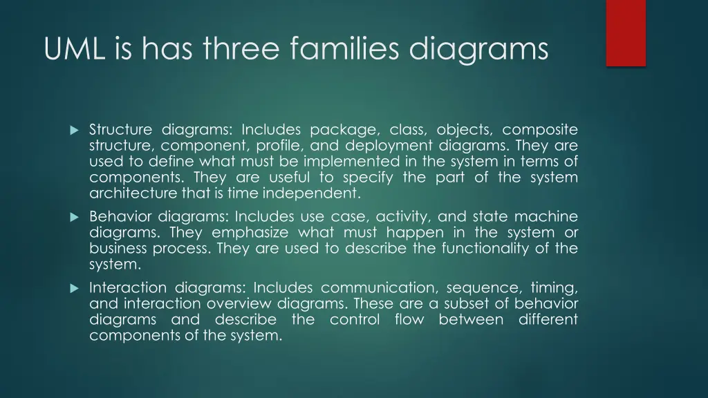 uml is has three families diagrams