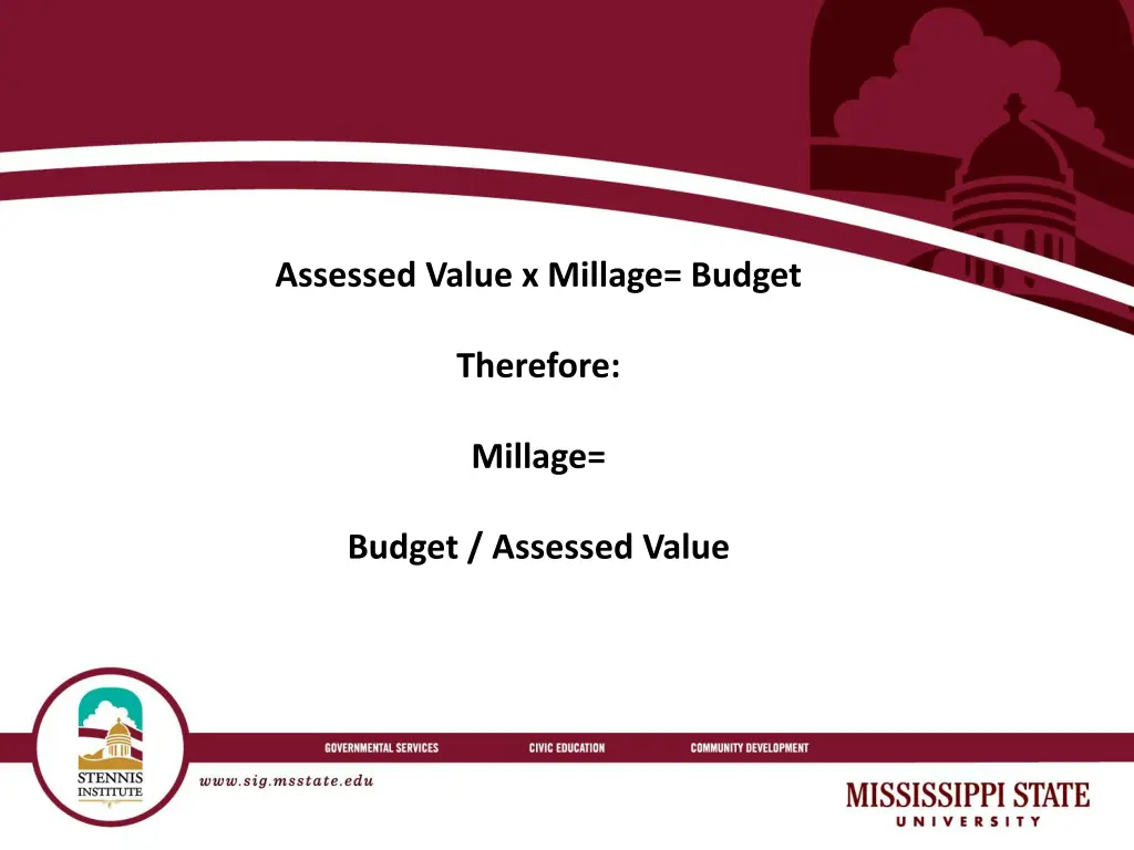 assessed value x millage budget