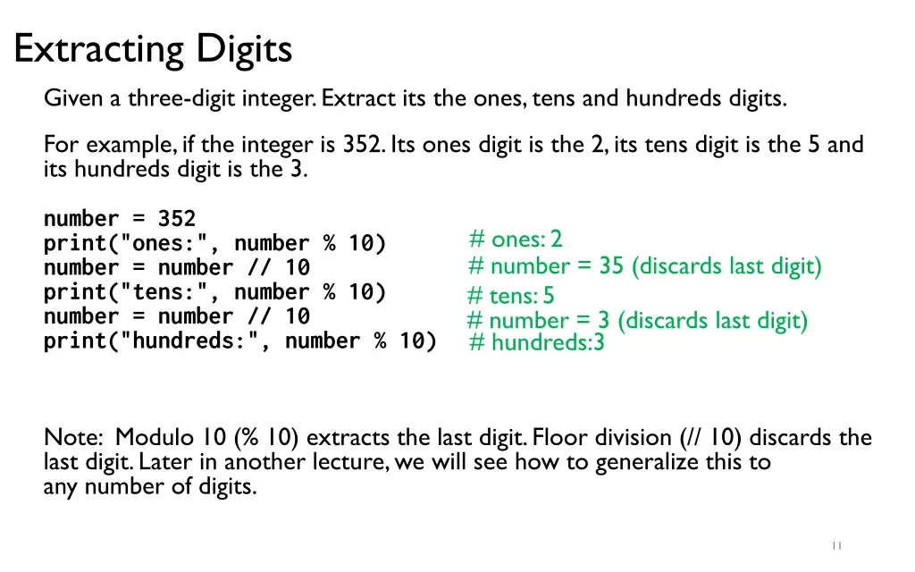 extracting digits given a three digit integer