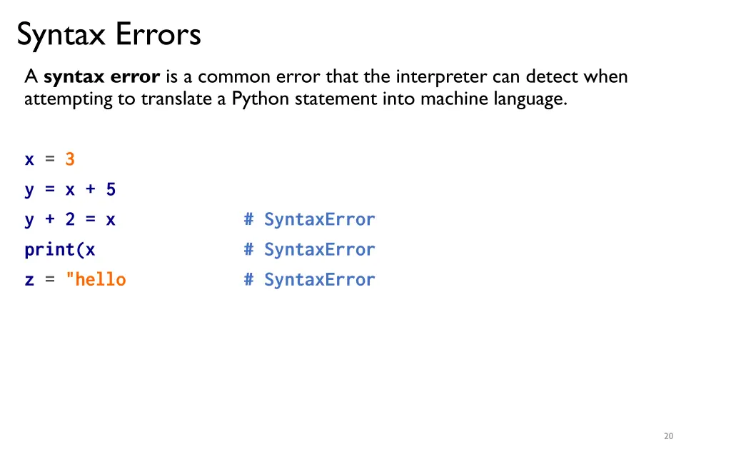 syntax errors
