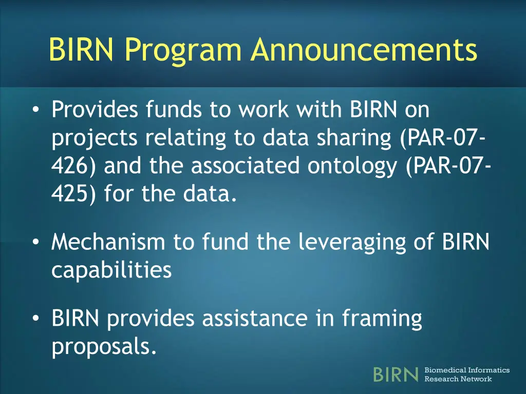 birn program announcements