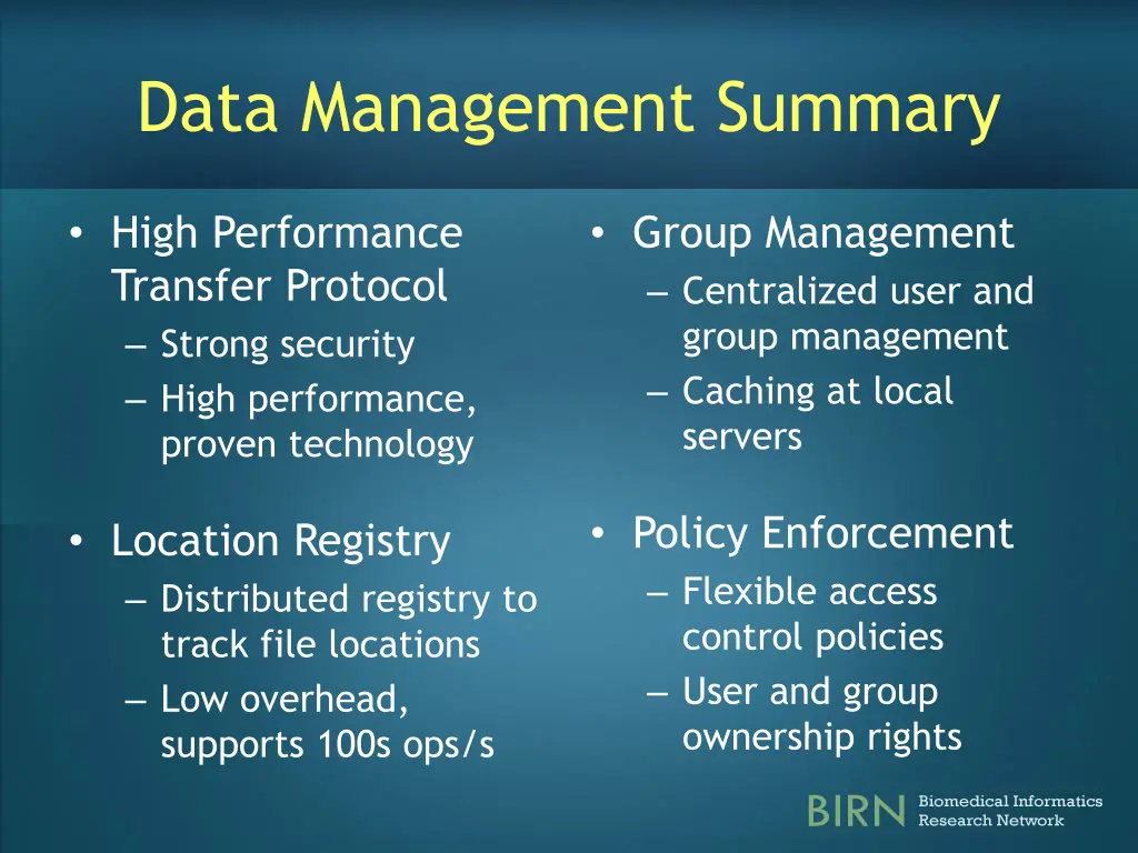 data management summary