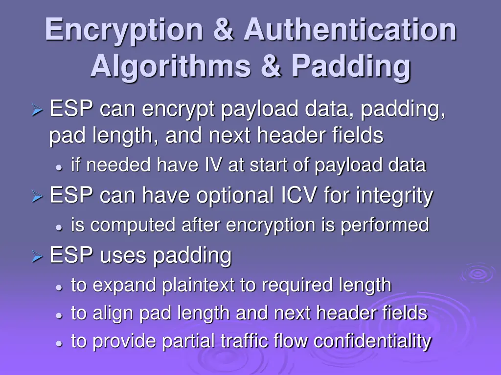 encryption authentication algorithms padding