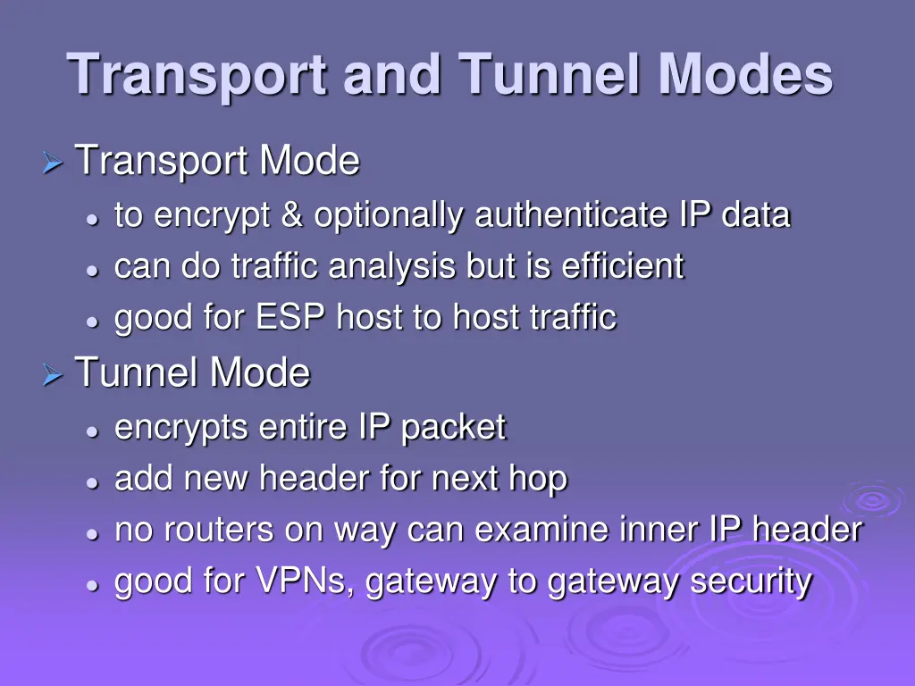 transport and tunnel modes