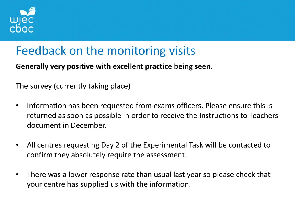 feedback on the monitoring visits 2