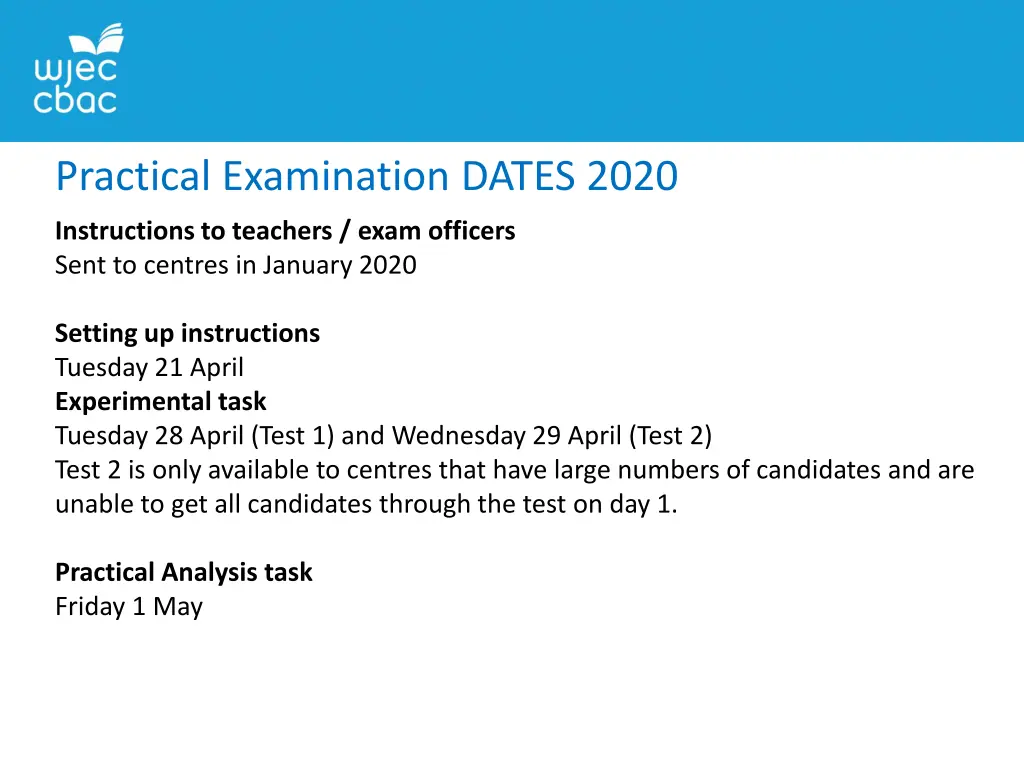 practical examination dates 2020