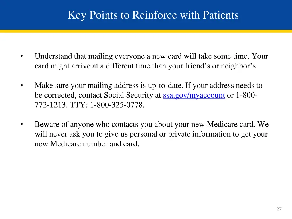key points to reinforce with patients