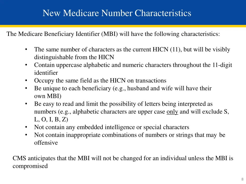 new medicare number characteristics