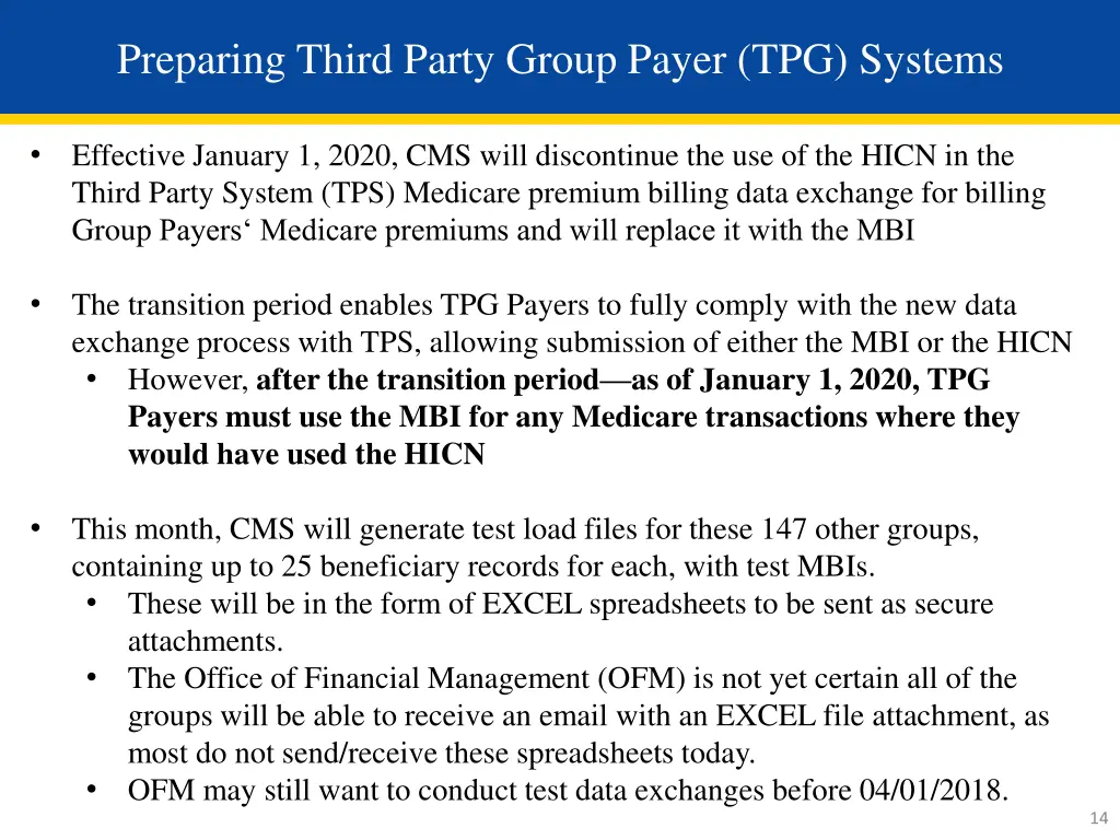 preparing third party group payer tpg systems