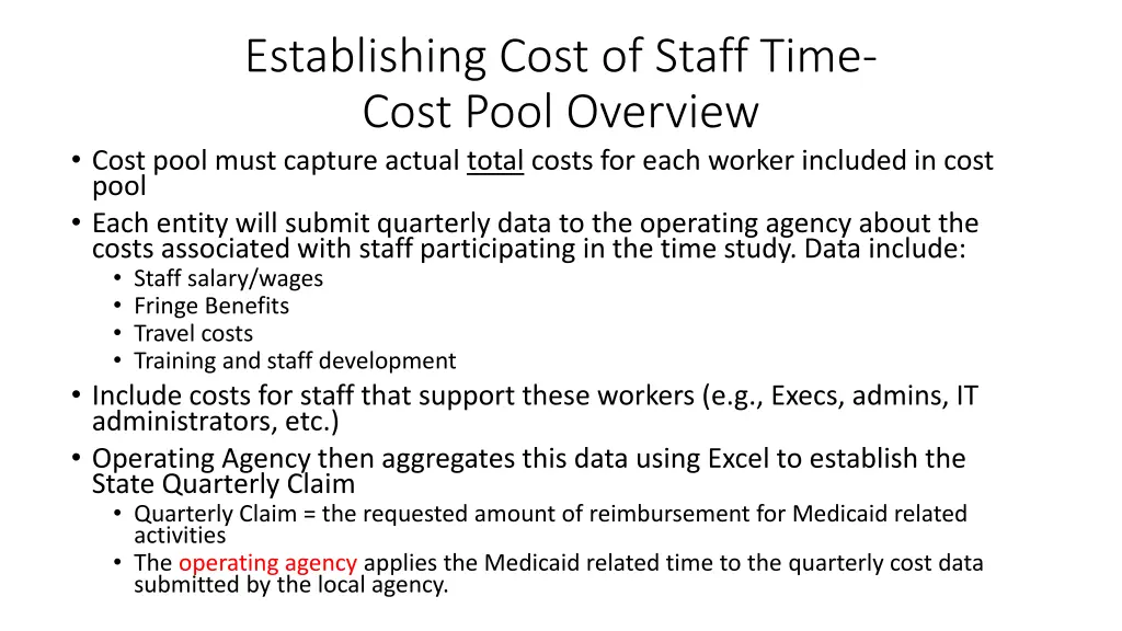 establishing cost of staff time cost pool
