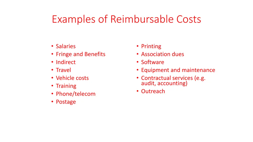 examples of reimbursable costs