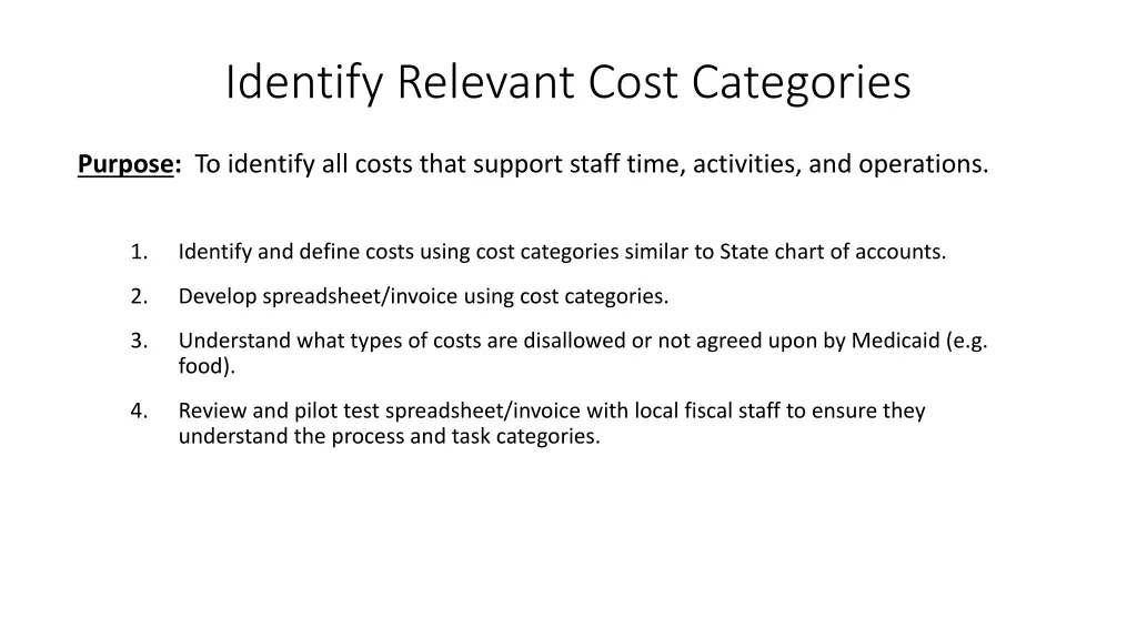 identify relevant cost categories