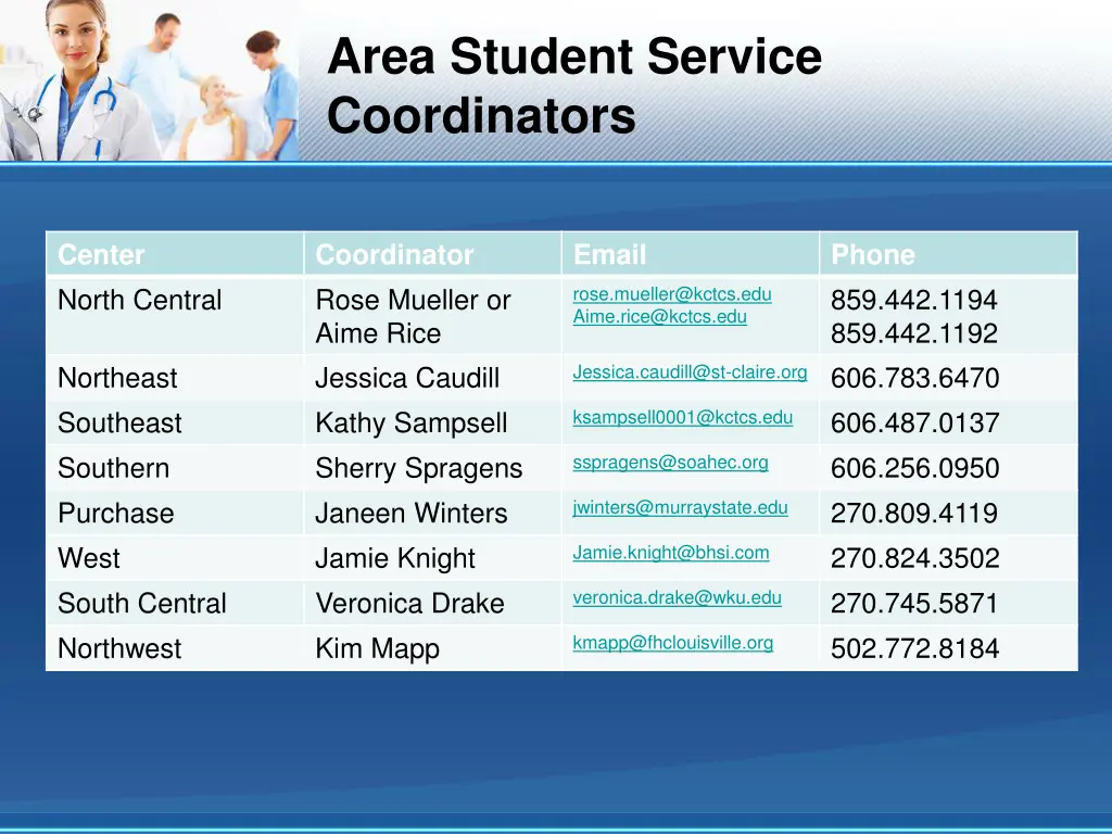 area student service coordinators