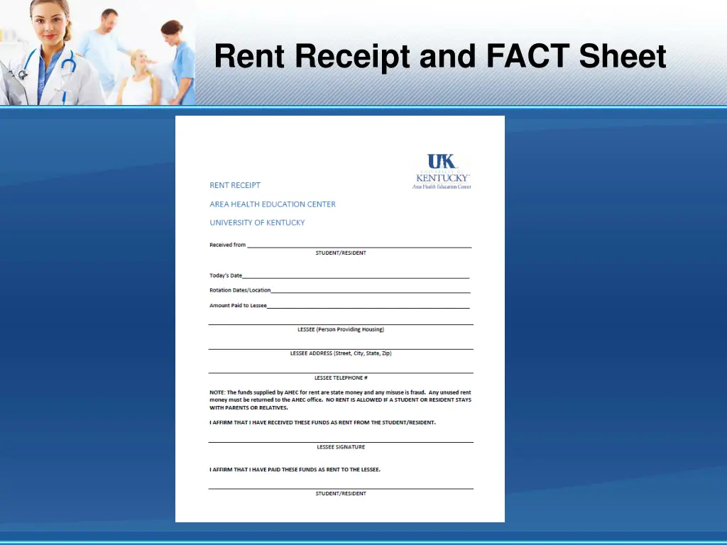 rent receipt and fact sheet