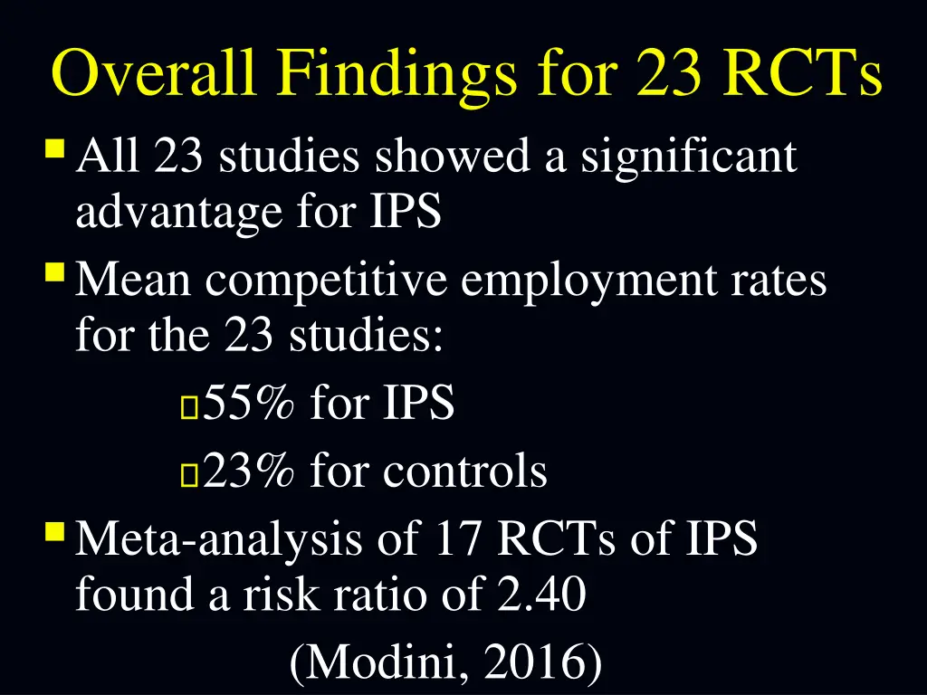 overall findings for 23 rcts all 23 studies